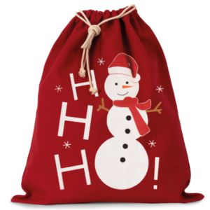 COTTON BAG WITH SNOWMAN DESIGN AND DRAWCORD CLOSURE