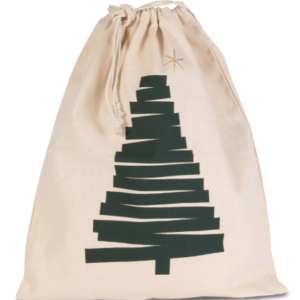 COTTON BAG WITH CHRISTMAS TREE DESIGN AND DRAWCORD CLOSURE