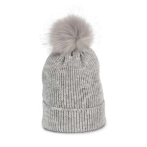 KNITTED BOBBLE BEANIE IN RECYCLED YARN