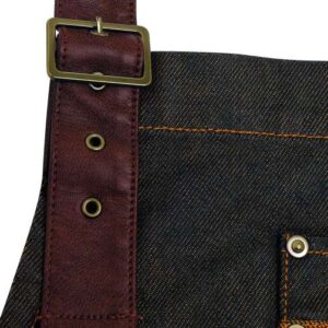 'DIVISION' WAXED LOOK DENIM BIB APRON WITH FAUX LEATHER